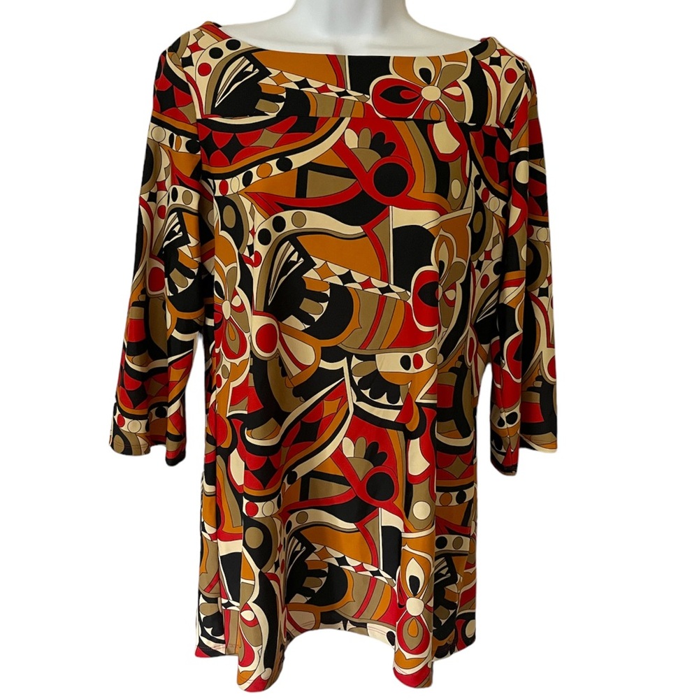 Jude Connally Geometric Abstract Boatneck 3/4 Sleeve Top L